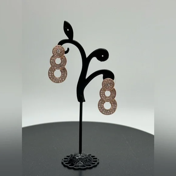 Rose Gold Crystal Triple Circle Post Earrings Made With Swarovski Crystals - Picture 2 of 4
